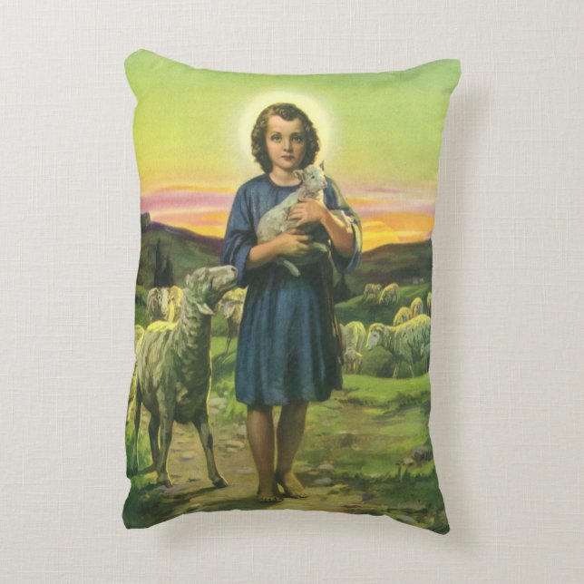  Jezus Christus de Shepherd met Baby Lamb Accent Kussen (Achterkant (Verticaal))