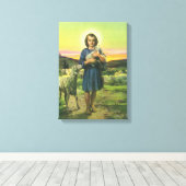 Jezus Christus de Shepherd met Baby Lamb Canvas Afdruk (Insitu (Houten vloer))