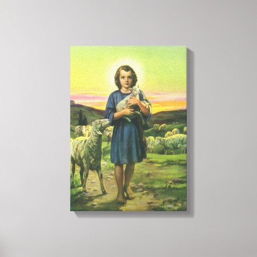 Jezus Christus de Shepherd met Baby Lamb Canvas Afdruk (Voorkant)