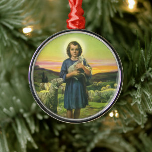 Jezus Christus de Shepherd met Baby Lamb Metalen Ornament