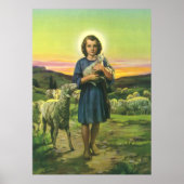 Jezus Christus de Shepherd met Baby Lamb Poster (Voorkant)