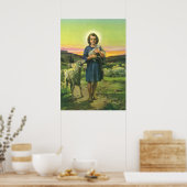 Jezus Christus de Shepherd met Baby Lamb Poster (Keuken)