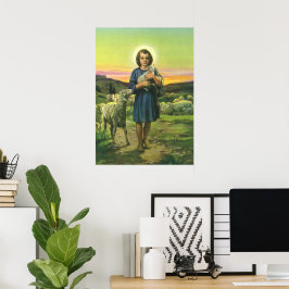  Jezus Christus de Shepherd met Baby Lamb Poster