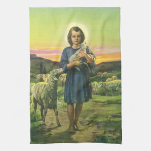 Jezus Christus de Shepherd met Baby Lamb Theedoek