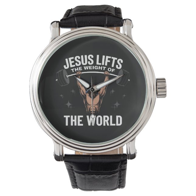Jezus Christus Deadlifting Horloge (Voorkant)