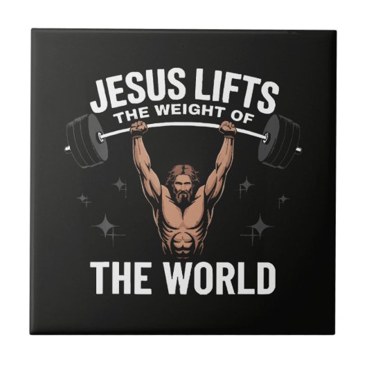 Jezus Christus Deadlifting Tegeltje (Voorkant)