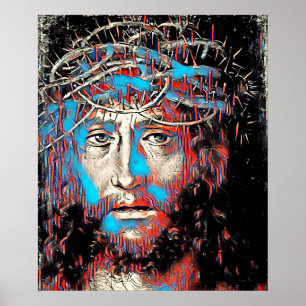 Jezus Christus die Abstract schilderen door de kro Poster
