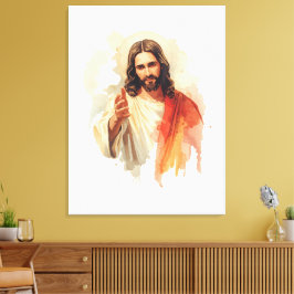 Jezus Christus die handen uitstrekt Aquarelschild Canvas Afdruk
