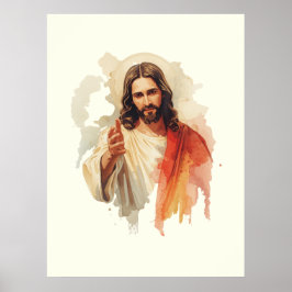 Jezus Christus die handen uitstrekt Aquarelschild Poster