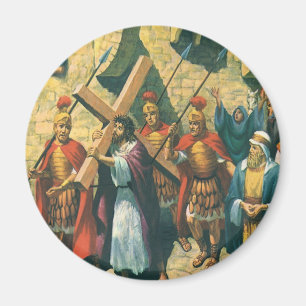 Jezus Christus die het kruis draagt naar zijn kroo Magneet