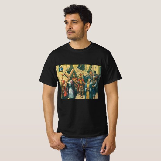 Jezus Christus die het kruis draagt naar zijn kroo T-shirt (Voorkant volledig)