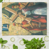 Jezus Christus die het kruis draagt naar zijn kroo Theedoek (Gevouwen)