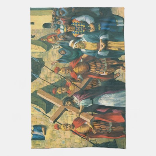 Jezus Christus die het kruis draagt naar zijn kroo Theedoek (Verticaal)