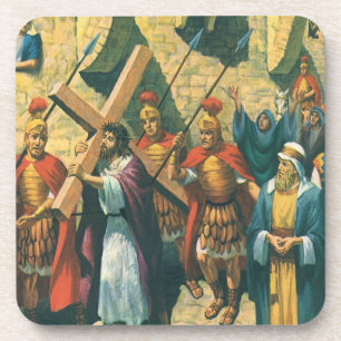 Jezus Christus die het Kruis draagt naar zijn Krui Bier Onderzetter