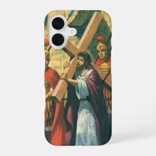 Jezus Christus die het Kruis draagt naar zijn Krui iPhone 16 Hoesje