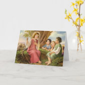 Jezus Christus die kinderen leert, Vintage Religie Kaart (Gele Bloem)