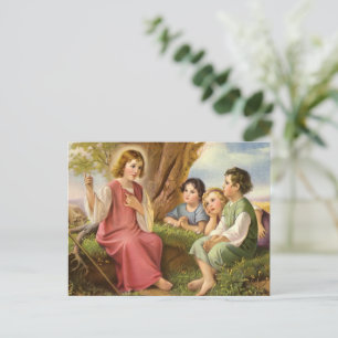 Jezus Christus die kinderen onderwijst, vintage re Briefkaart
