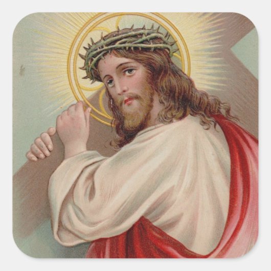  Jezus Christus die kruis Christelijk Vierkante Sticker (Voorkant)