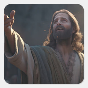 Jezus Christus die omhoog kijkt die uit religieus Vierkante Sticker