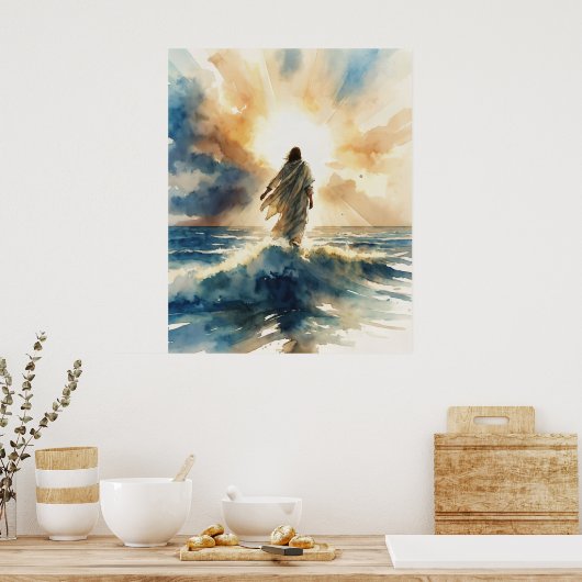 Jezus Christus die op Water loopt Poster (Keuken)