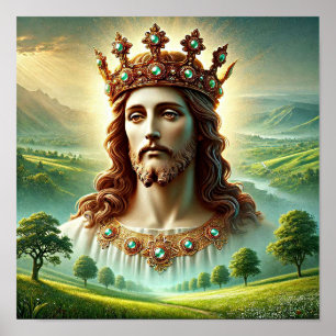 Jezus Christus draagt koningen kroon landschapskun Poster