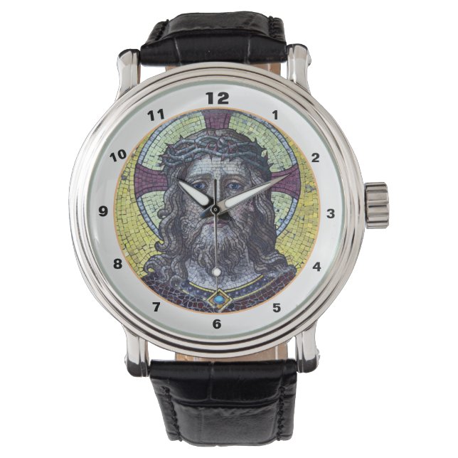 Jezus Christus en Compassie Kunst  mozaïekhorloge Horloge (Voorkant)