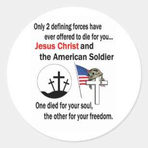 Jezus Christus en de Amerikaanse soldaat 2e versie Ronde Sticker