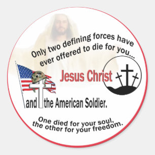 Jezus Christus en de Amerikaanse soldaat Rond Stic Ronde Sticker