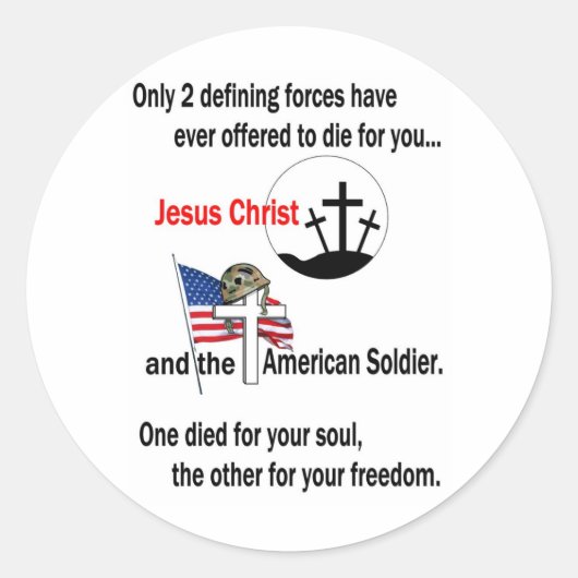 Jezus Christus en de Amerikaanse soldaat Ronde Sticker (Voorkant)