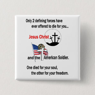 Jezus Christus en de Amerikaanse soldaat Vierkante Button 5,1 Cm