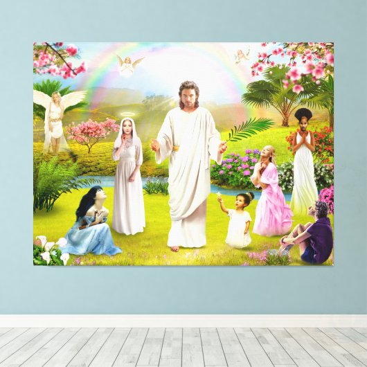 Jezus Christus en de Maagd Mary Regina Coeli Canvas Afdruk (Insitu (Houten vloer))