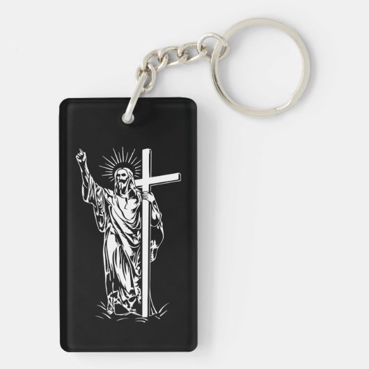 Jezus Christus en een kruis Sleutelhanger (achterkant)