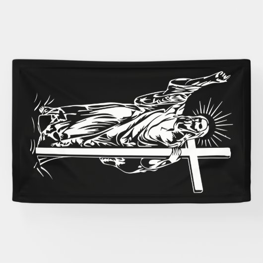 Jezus Christus en een kruis Spandoek (Horizontaal)