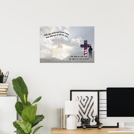 Jezus Christus en het Amerikaanse Soldaat Poster (Thuiskantoor)