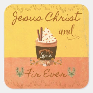 Jezus Christus en Pumpkin Spice Fir Ever Vierkante Sticker