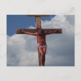 Jezus Christus gekruisigd op de foto van het brief Briefkaart