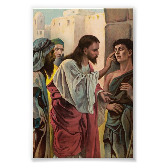 Jezus Christus geneest de blinde man Foto Afdruk (Voorkant)