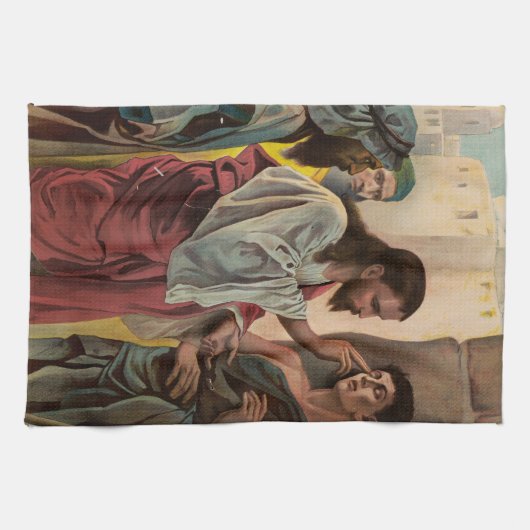 Jezus Christus geneest de blinde man Theedoek (Horizontaal)