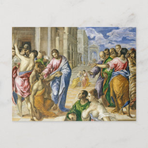 Jezus Christus geneest de blinden Religieuze Kunst Briefkaart