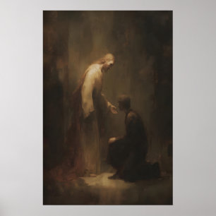 Jezus Christus geneest een man, Christelijke wandk Poster