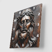 Jezus Christus gesneden reliëf met stralende achte Vierkante Klok (Hoek)