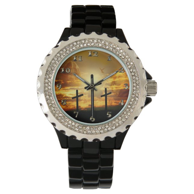 Jezus Christus Gezegende Maagd Mary Dove Calvery Horloge (Voorkant)