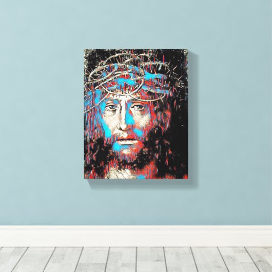 Jezus Christus gezicht Thorn Abstract schilderen Canvas Afdruk (Insitu (Houten vloer))