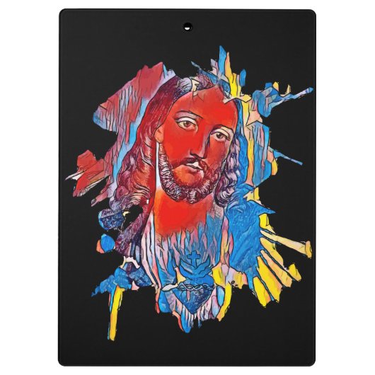 Jezus Christus Gezichtsheilig hart Abstracte kunst Klembord (Achterkant)