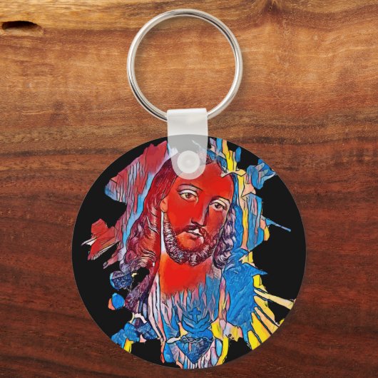 Jezus Christus Gezichtsheilig hart Abstracte kunst Sleutelhanger (Achterkant)