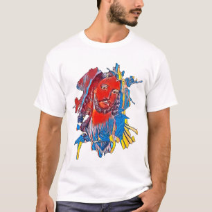 Jezus Christus Gezichtsheilig hart Abstracte kunst T-shirt