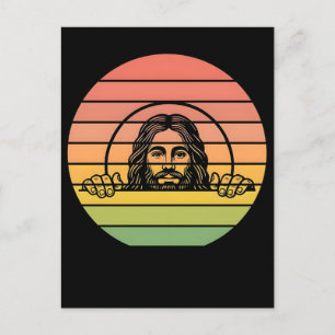 Jezus Christus glurend gezicht zonsondergang vinta Feestdagenkaart