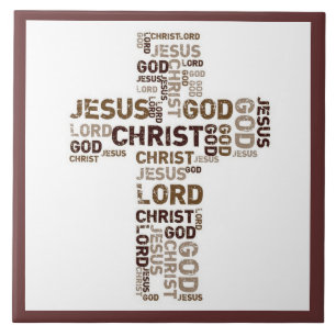 Jezus, Christus, God, Heer, Woordwolk in de dwarsl Tegeltje