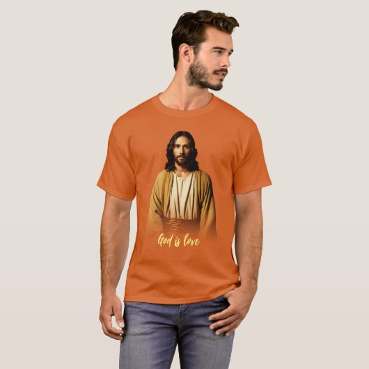 Jezus Christus God is Liefde Slogan Basic Donker T T-shirt (Voorkant volledig)