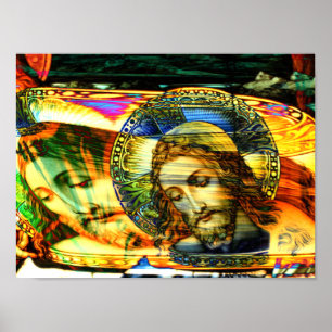 Jezus Christus Halo EFX Warp omkeert gekleurd Poster